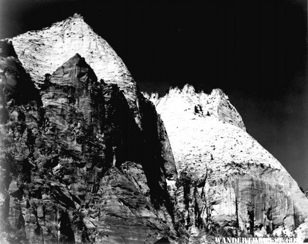 "Zion National Park, 1941, rock formation against dark sky" by Ansel Adams, ca. 1933-1942