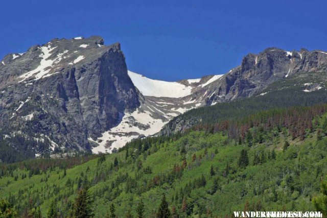 Flattop to Right; Hallet Peak to the Left