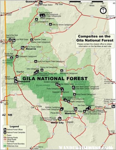 Campground Map for the Gila National Forest