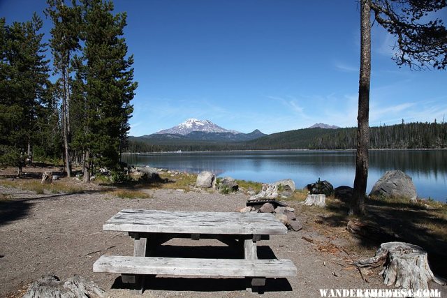 View of South Sister and Elk Lake from Point Campground