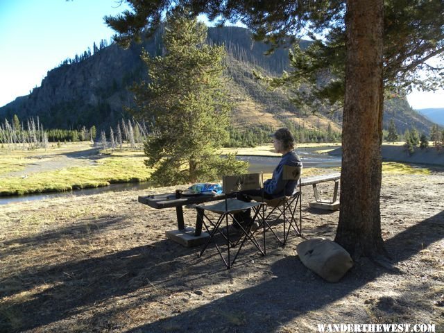 dinner ,overlooking the junction of the Gibbon and Firehole rivers