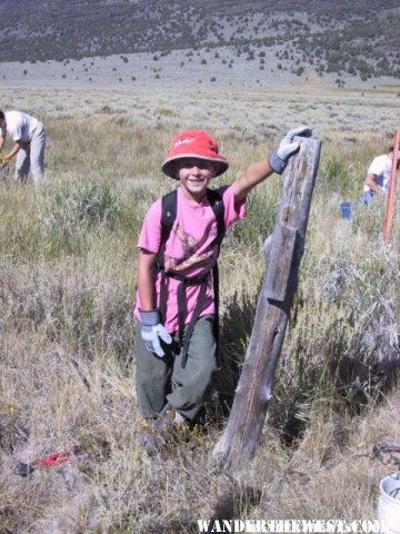 My son, at 8 years old, fence removal with ONDA, Hart Mt. NWR