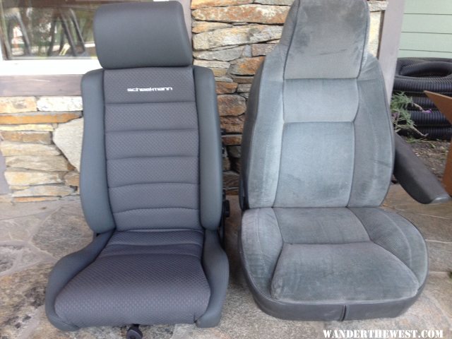 Comparison of Scheel-Mann Vario F seat (left) with OEM Dodge passenger side "Captains Chair" bucket seat (right)